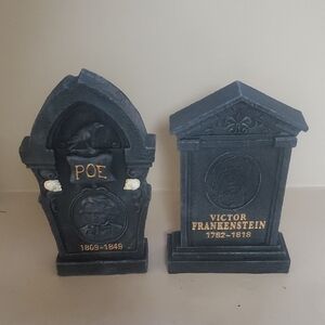 2 Black Halloween Tombstone Decor Set